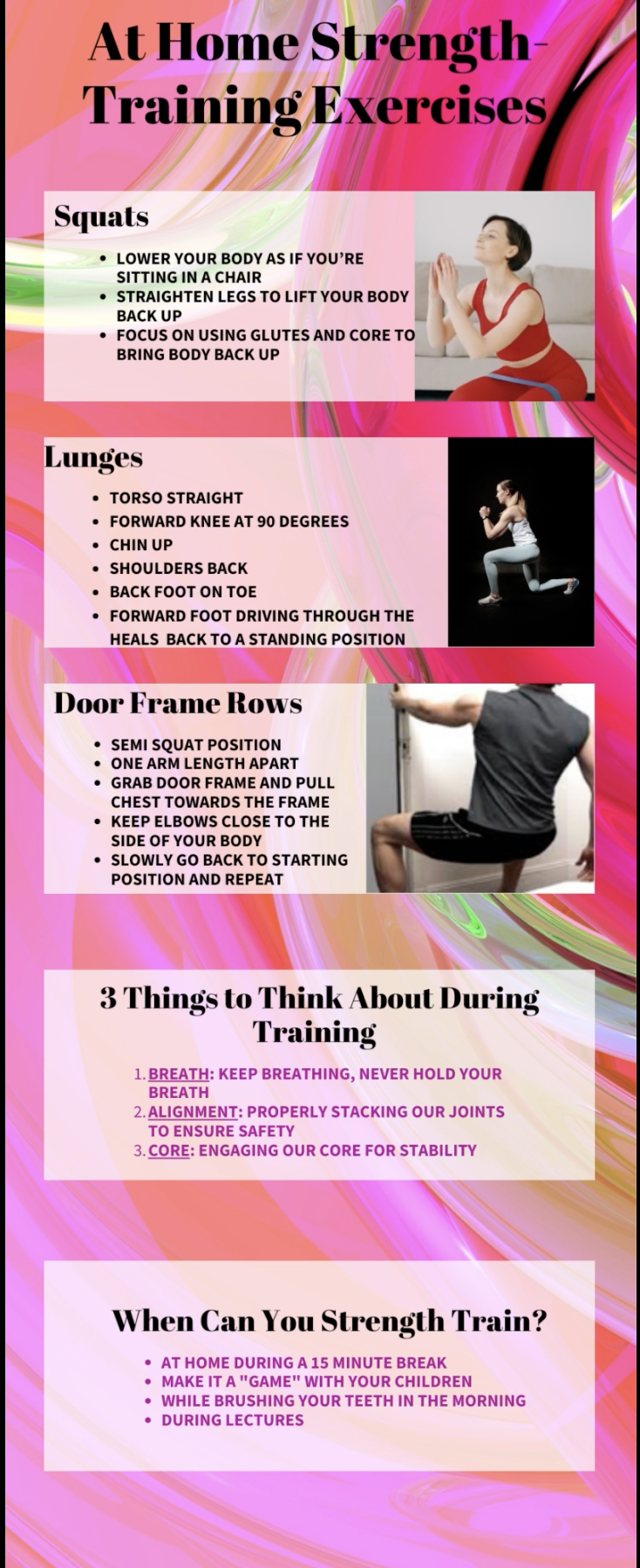 At home strength training - squats, lunges, door frame rows