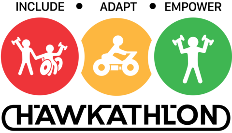 hawkathlon logo with 3 fitness icons